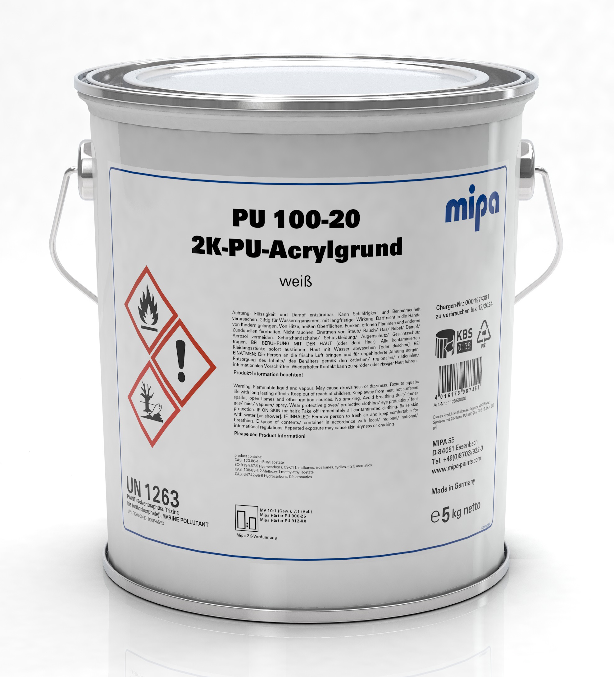 Mipa PU 100-20 2K-PU-Acrylgrund, Weiß, 5 kg