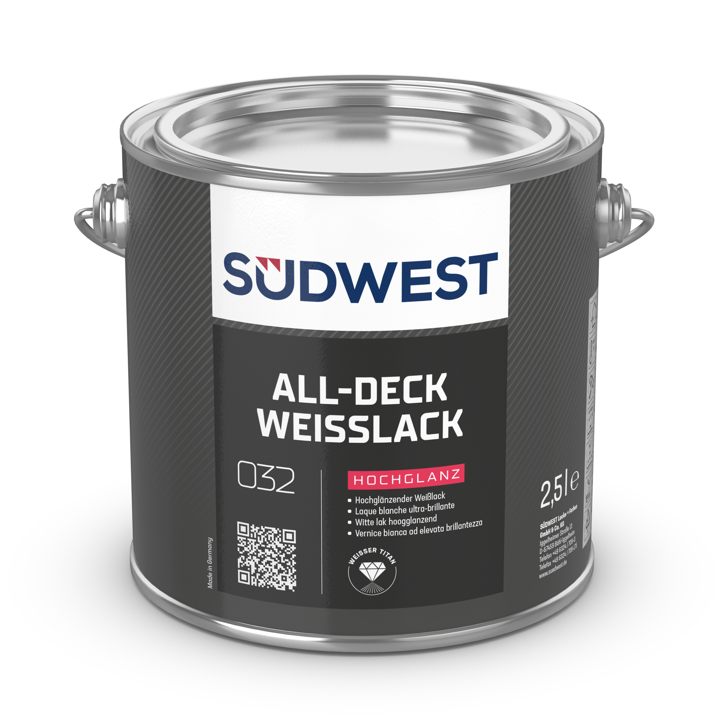 Südwest All-Deck Weißlack Satin, 9100 Weiß, 2,5 l