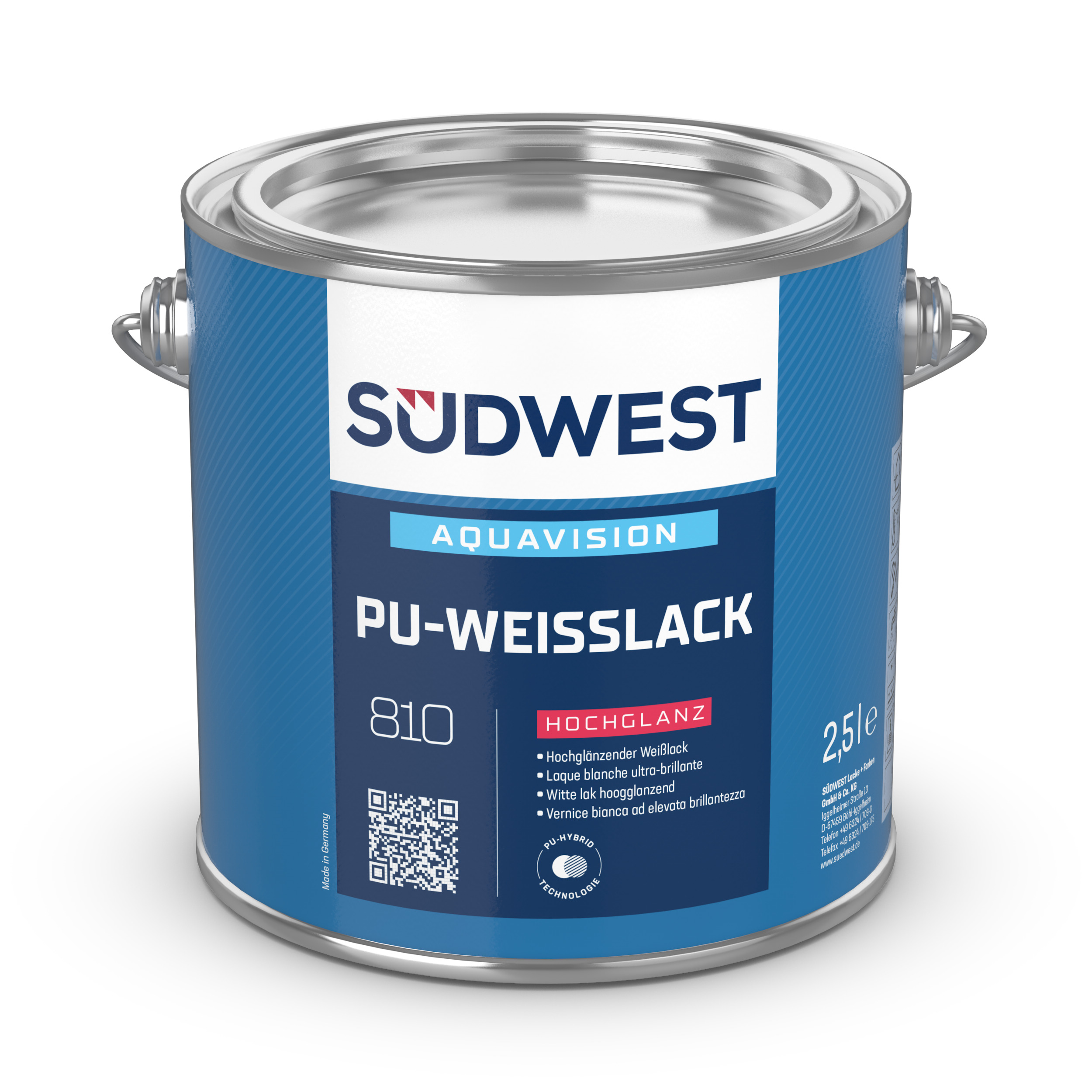 Südwest AquaVision PU-Buntlack Hochglanz, Basis 0080, 2,5 l